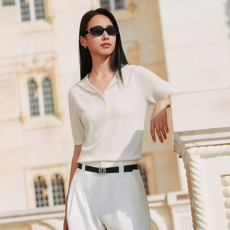 Gothic Style [Tencel Short Sleeve] Counter-Display Summer Casual Versatile Comfortable Knit Top for Women 1F26Z1788