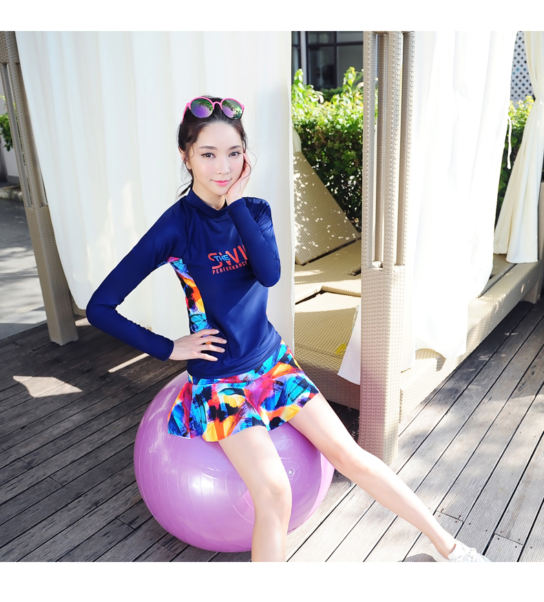 Jin Hong áo tắm dài tay nữ bảo thủ che bụng là mỏng và phẳng góc Hàn Quốc cỡ lớn váy liền mảnh áo tắm hai mảnh phù hợp - Bộ đồ bơi hai mảnh bikini 2 mảnh nữ
