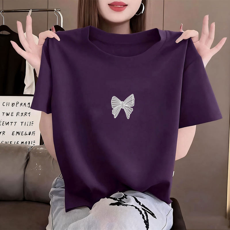 Pure Cotton Regular Shoulder Round Neck Short-Sleeve T-Shirt for Women ins Trendy Fashion Versatile Age-Reducing Dark Purple Top Spring and Summer Popular Style