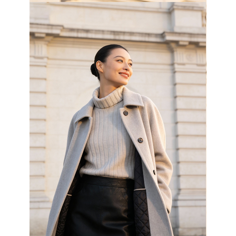 I Am a Capricorn, Navy Coat, 80-Count Sheep Wool Cashmere Tencel Long-Sleeved Autumn and Winter Warm Coat