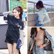 Marine Serre Yang Mi with the same moon print all-match tight sunscreen long-sleeved bottoming shirt womens T-shirt