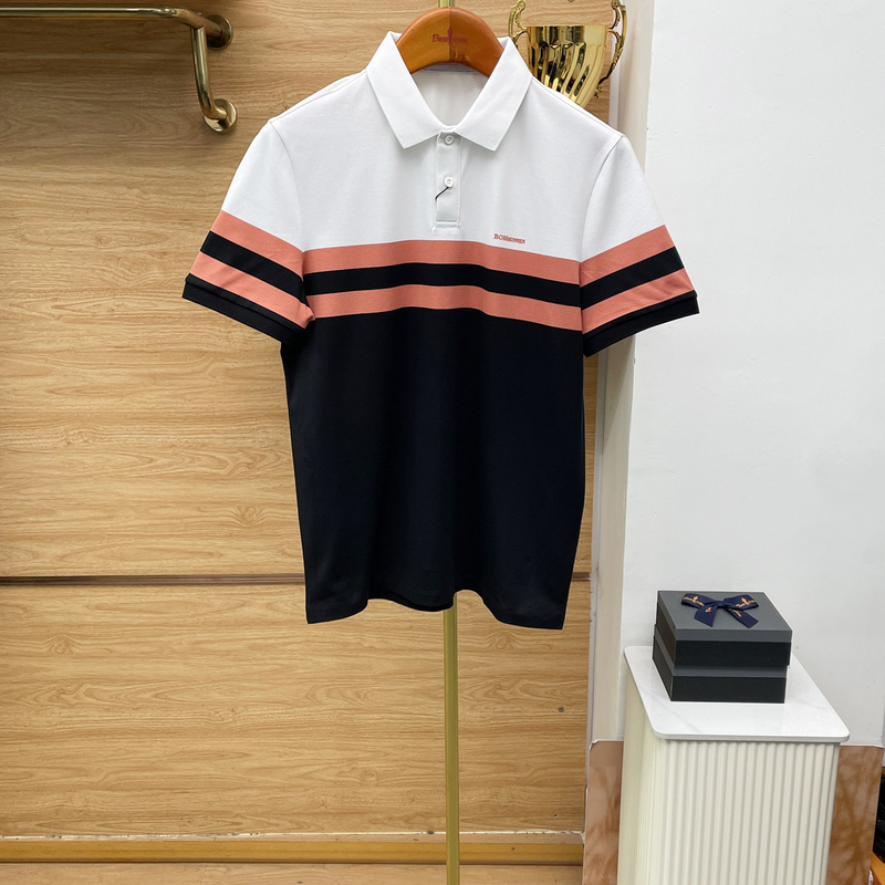 Bosssunwen Men's Genuine Clothing Summer Patchwork Striped Business Casual Short-Sleeved Polo Shirt Bosssunwen Men's Genuine Clothing Summer Patchwork Striped Business Casual Short-Sleeved Polo Shirt