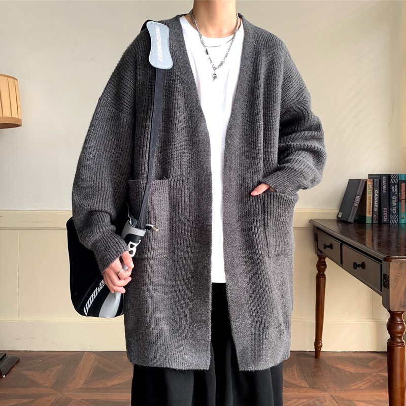Retro Mid-Length Pure Color Knitwear for Men in Autumn and Winter, Plus Size, Trendy and Loose-Fitting Knitwear for Fat People