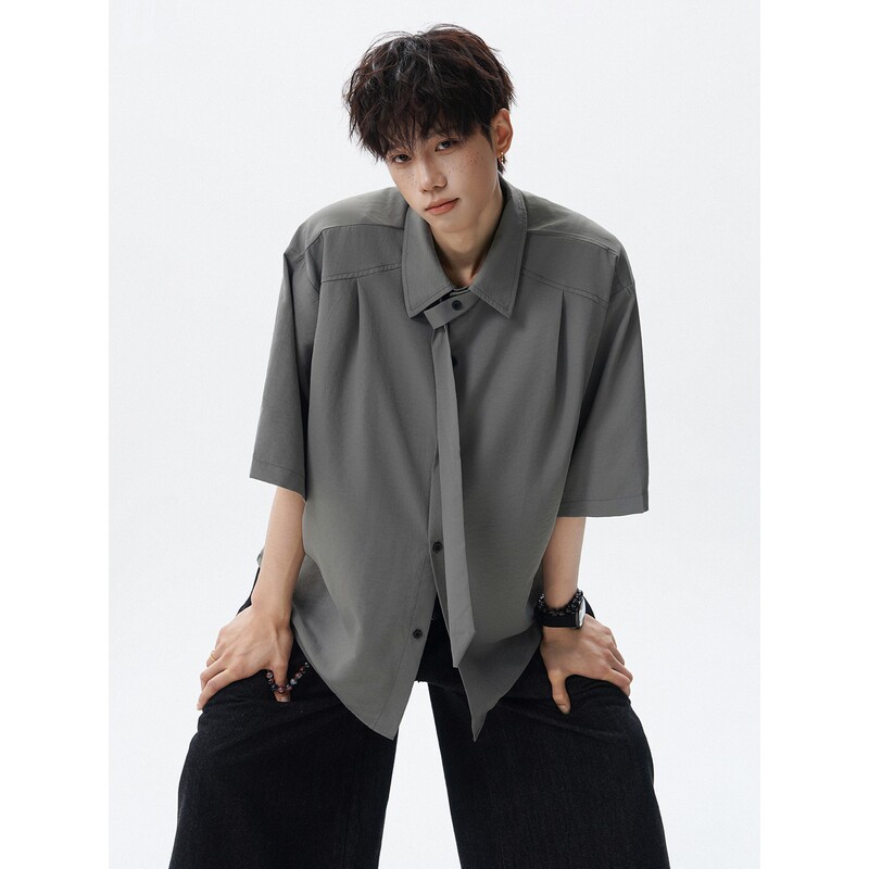 Old Money Style Tie Ice Silk Short-Sleeved Shirt for Men, Summer Wear, Plus Size, Trendy Brand, Loose and Drapey Half-Sleeve Top Old Money Style Tie Ice Silk Short-Sleeved Shirt for Men, Summer Wear, Plus Size, Trendy Brand, Loose and Drapey Half-Sleeve Top