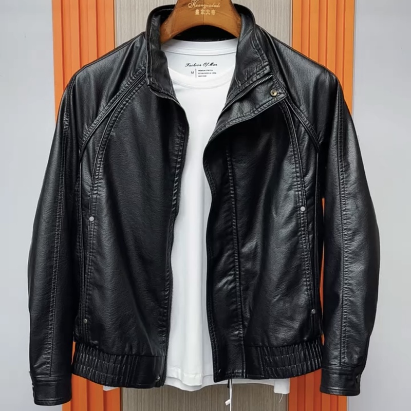 2025 Retro Thickened Stand-Up Collar Leather Jacket Autumn and Winter Men's New Pu Casual Stylish Leather Jacket Fashionable Versatile 2025 Retro Thickened Stand-Up Collar Leather Jacket Autumn and Winter Men's New Pu Casual Stylish Leather Jacket Fashionable Versatile