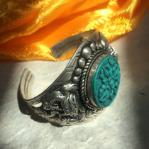 (Lotus)Nepal handicraft Tibetan silver ethnic style retro cross vajra bracelet