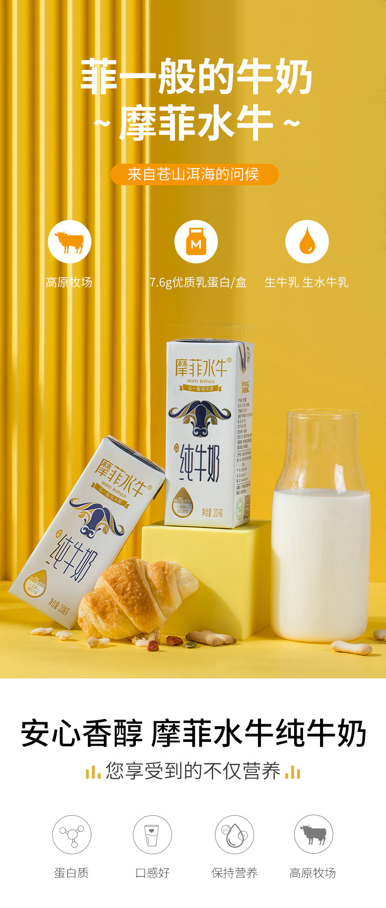 来思尔 全脂摩菲纯水牛奶早餐奶整箱206g*10盒 图1