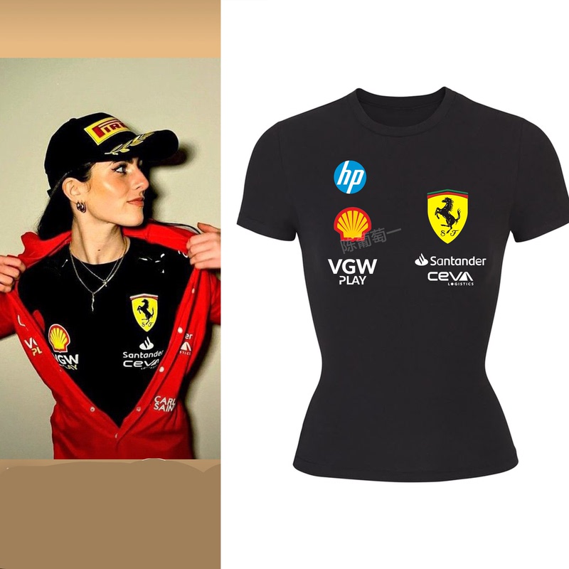 Chen Grape One F1 Ferrari Team Women's Training Wear Short Sleeve Round Neck T-Shirt Original Design