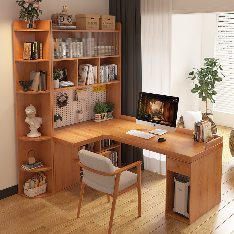 Nordic L-Shaped Solid Wood Desk Against the Wall for Home Use, Children's Study Desk, Office Writing Desk, Corner Desk, Desktop Computer Desk