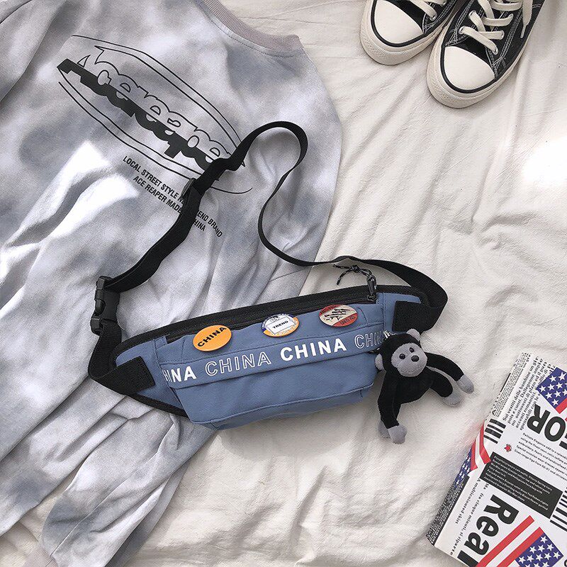 Hong Kong Tide Card Men's Chest Bag Denim Fabric Fashion Diagonal Satchel Street Youth Hip Hop Purse Canvas Casual Satchel Bag