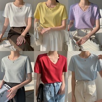 HALO BBING HOMEMADE PURE COLOR POSITIVE SHOULDER SHORT SLEEVE T-SHIRT WOMAN 2022 Summer base with a slim 100 lap top