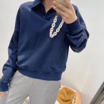 HALO BBING Autumn New Polo sweater American age-reducing micro loose loose Polo shirt short top button button