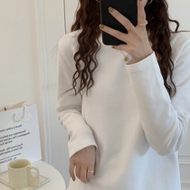 HALO BBING homemade shoulder long sleeve T shirt bottoming plus velvet top loose long slit hair inner