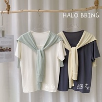 HALO BBING homemade copper ammonia Silk T 200g short sleeve T-shirt U collar thin Joker womens top skin silky