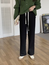 HALO BBING homemade autumn and winter padded velvet casual wide leg pants slim Joker elastic waist straight trousers