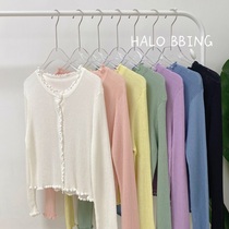 Spring and summer sunscreen shirt long sleeve thin ice silk knitted sweater wooden ear loose solid color cardigan slim Joker