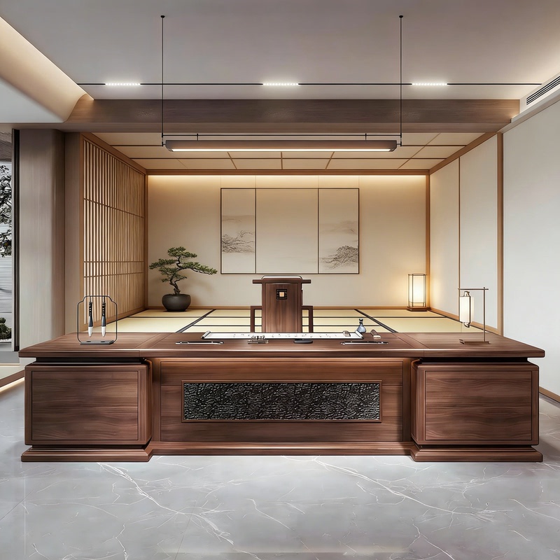 New Chinese-Style Office Desk, High-End Executive Desk, President's Office Furniture Set, Solid Wood Executive Desk