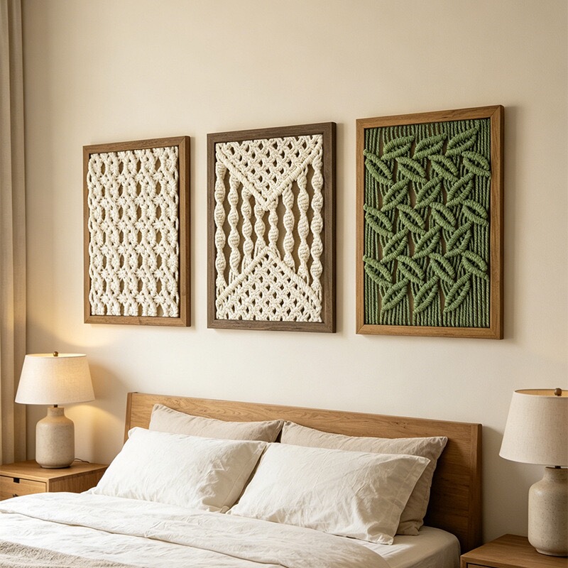 Bohemian Style Hand-Woven Tapestry Cotton Rope Photo Frame Background Wall Hanging for Guesthouse Bedroom Study Wall Decoration Bohemian Style Hand-Woven Tapestry Cotton Rope Photo Frame Background Wall Hanging for Guesthouse Bedroom Study Wall Decoration