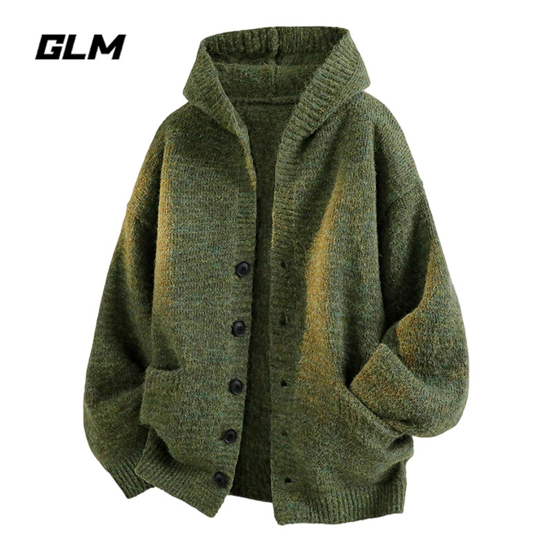 Glm Official Authentic High-End Old Money Style Cardigan Jacket for Men, Spring and Summer Lazy Style Green Knit Sweater Jacket