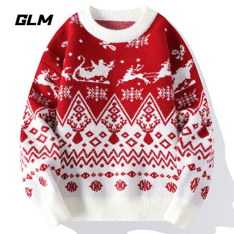 Glm Official Authentic New Year Red Sweater 2026 New Men's Autumn and Winter New Style New Year's Eve Outfit Knitwear
