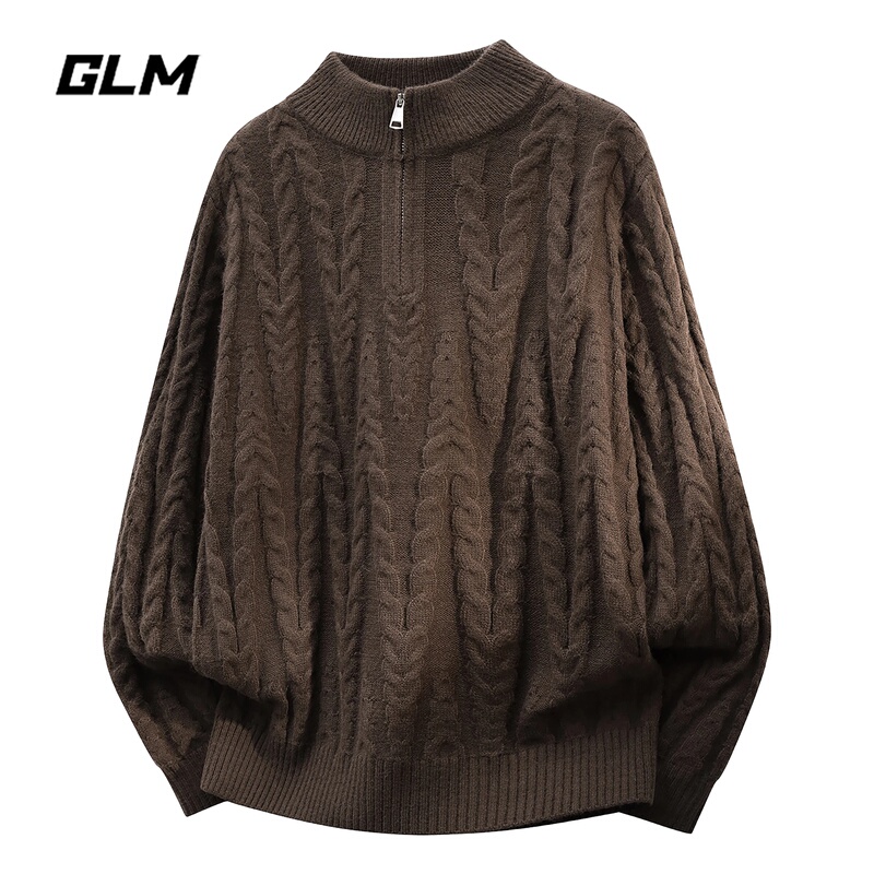 Glm Official Authentic New Style Lazy Half-Zip Cable Knit Sweater for Men, Autumn Loose Knitwear with a High-End Feel Glm Official Authentic New Style Lazy Half-Zip Cable Knit Sweater for Men, Autumn Loose Knitwear with a High-End Feel