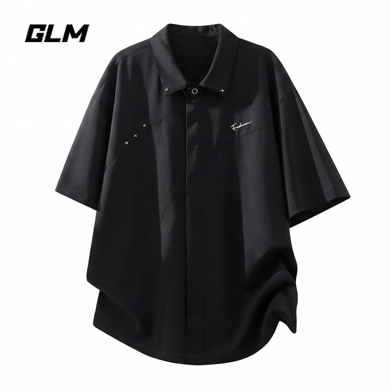 Glm Official Authentic American High Street Rivet Design Short-Sleeved Shirt for Men, Unique and Super Nice-Looking Shirt for Summer Glm Official Authentic American High Street Rivet Design Short-Sleeved Shirt for Men, Unique and Super Nice-Looking Shirt for Summer