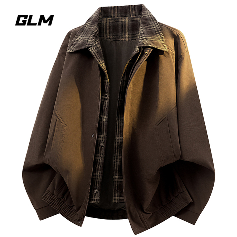 Glm Official Authentic Melard Brown Jacket for Men, Fake Two-Piece Plaid Patchwork Spring and Summer Cleanfit Coat