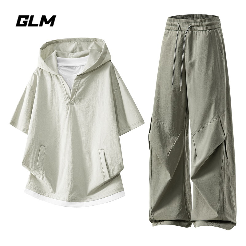 Glm Official Authentic Outdoor Quick-Drying Casual Sports Hooded T-Shirt Set for Men, Summer Age-Reducing Outfit Complete Set Glm Official Authentic Outdoor Quick-Drying Casual Sports Hooded T-Shirt Set for Men, Summer Age-Reducing Outfit Complete Set