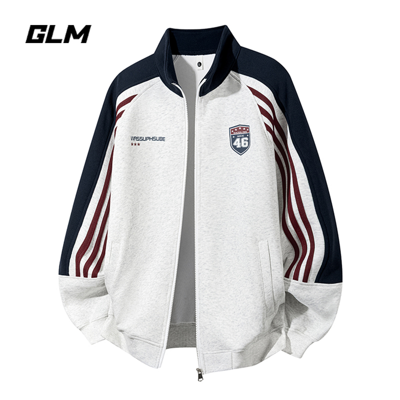 Glm Official Authentic American Trendy Brand Striped Color-Block Jacket for Men, Spring and Summer Wear, Sweatshirt Chic Style Coat for Men