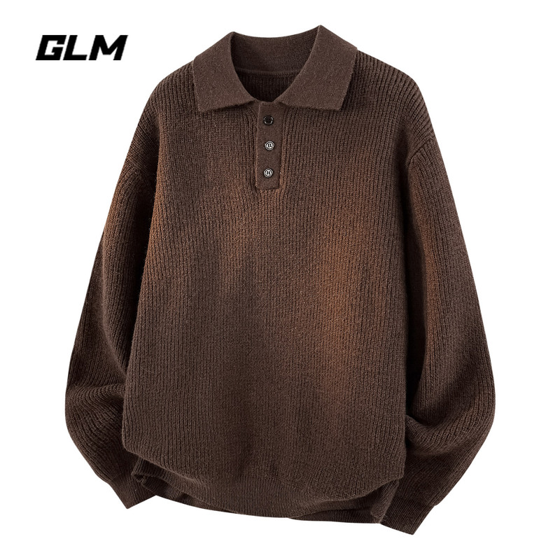 Glm Official Authentic Korean-Style Polo Collar Sweater for Men, Versatile Autumn Knitwear with a Trendy and High-End Feel