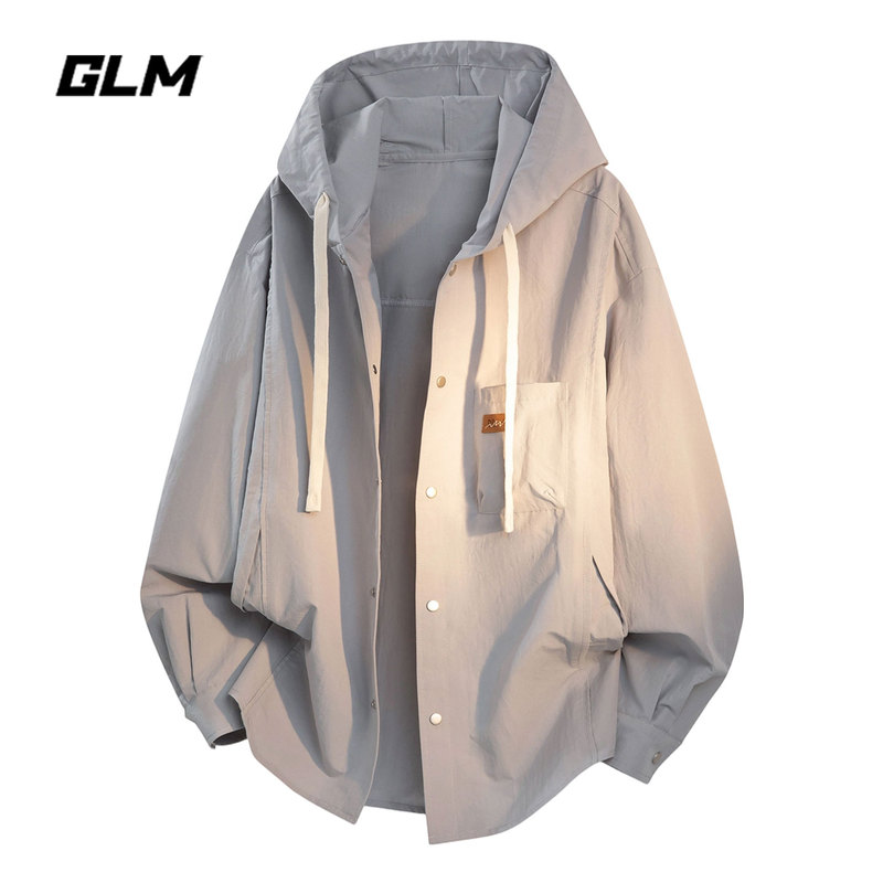 Glm Official Authentic American Casual Hooded Shirt for Men, Loose Long-Sleeved Cardigan Jacket, Comfortable Shirt for Spring and Summer