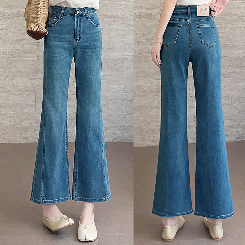 Tencel Nine-Point Flared Jeans for Women 2026 Summer New Ultra-Thin Stretchy Slim Fit Petite Straight-Leg Bell-Bottom Pants