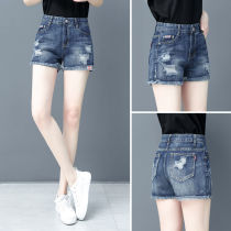 2021 new summer high waist flanging hole straight pants Korean version is thin loose and wild student denim shorts female