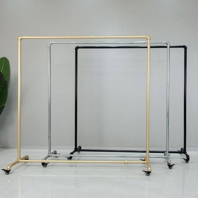 Clothing store display rack gold women's clothing store shelf hanging hanger balcony bedroom clothes rail water pipe gantry with wheels