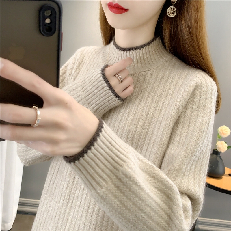 Half-Turtleneck Sweater for Women, Autumn and Winter Pullover, Loose, Thickened, Warm, Stylish Knitted Base Layer, Short Style