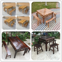 Carbonated Solid Wood Square Table Antique Farmhouse Lotte Noodle Gallery Hotel Square Commercial Octafairy Table Chair Long Bench Composition