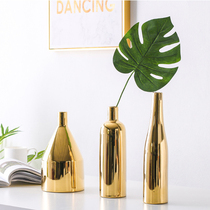 Nordic ins gold electroplated crafts Ceramic vase model room home decoration ornaments three-piece set