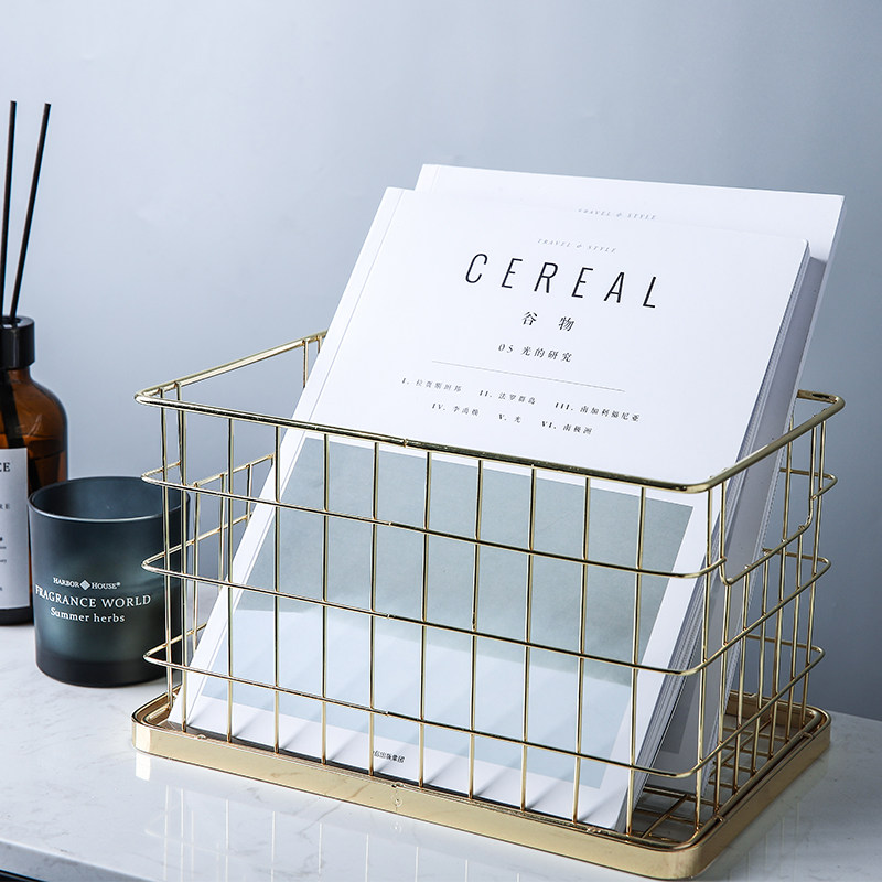 Nordic high-grade metal electroplating wrought iron storage basket storage basket wash cosmetics desktop sundries snack storage basket