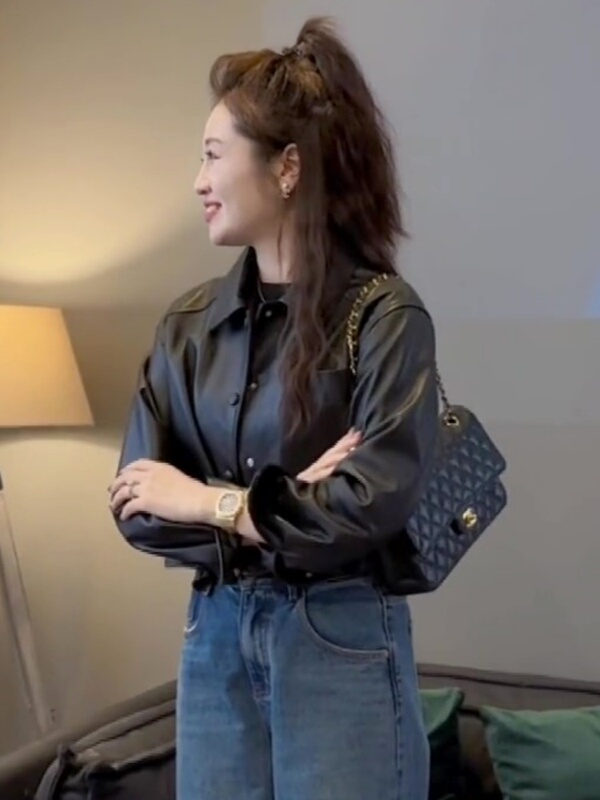 Short Black Leather Jacket for Women, New Autumn and Winter Style, Super Popular, Petite Leather Coat, Outerwear, Biker Jacket, Top