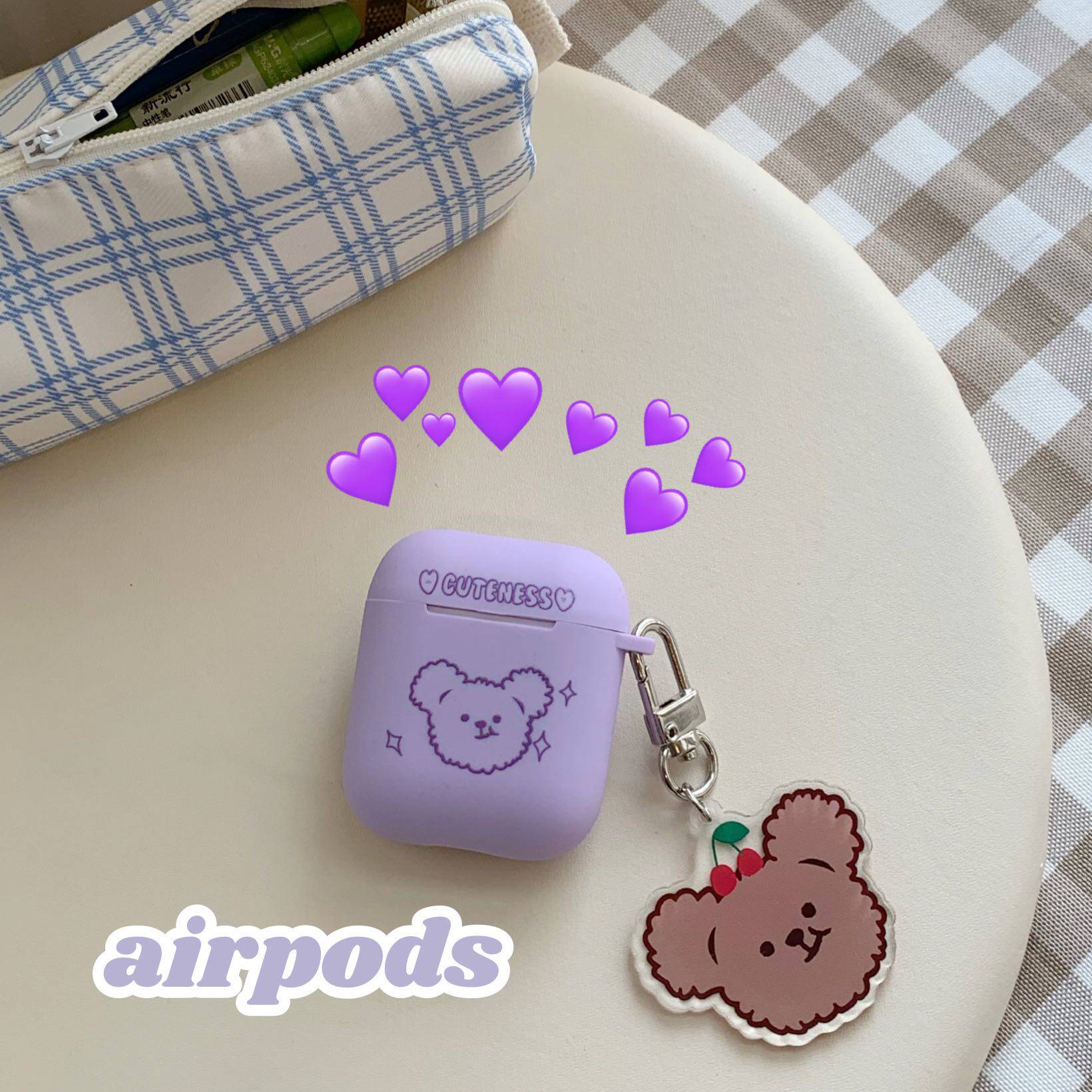 Cream Taro Clay Purple Small Bear Headphones airpods1 2 3 Generation Headphones Protective Sheath Shell Tpu Soft Shell