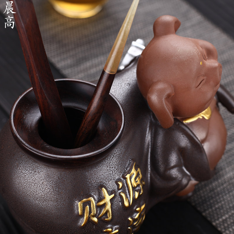 Morning high tea six gentleman 's suit detong solid wood tea ChaGa household kung fu tea accessories clip tea spoon