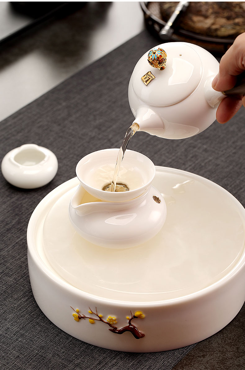 Morning suet jade teapot tea to implement high white porcelain tea set the see colour of jingdezhen wood side teapot kung fu tea set