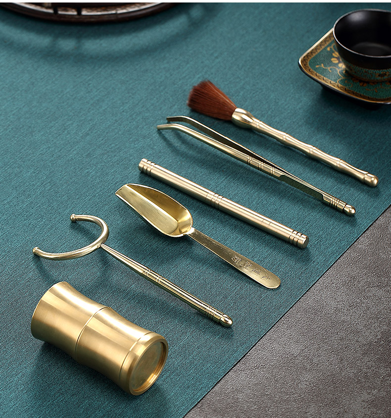 Morning high tea six gentleman 's suit pure copper copper kung fu tea tea accessories knife YangHuBi ChaGa cups fork