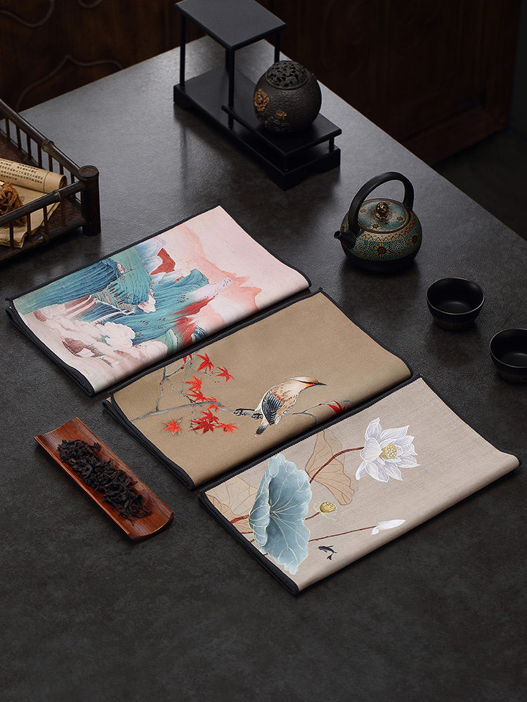 Morning high thickened long version painted tea towel Absorbent large Japanese Zen tea special rag tea pad cloth high-grade
