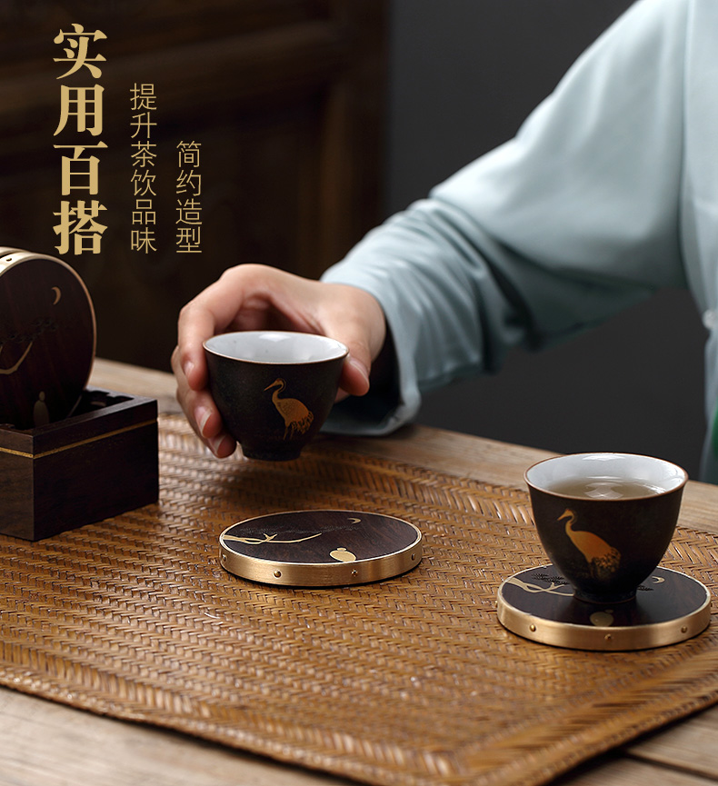 Morning high kung fu tea cups ebony cup mat household kung fu tea tea accessories solid insulation as 6 tablets