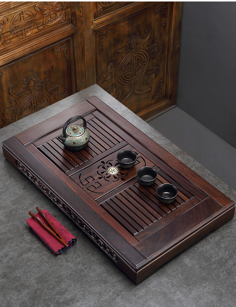 Morning high ebony water drainage type tea table kung fu tea tray was sea dish of household solid wood tea set tea saucer dish contracted