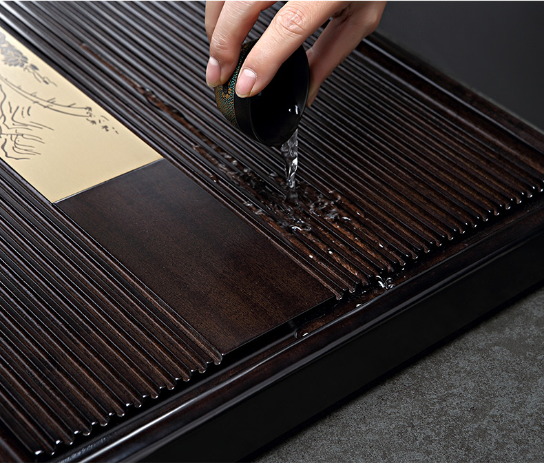 Morning high hua limu tea tray log wood drainage type tea table contracted household large kung fu tea tea tray