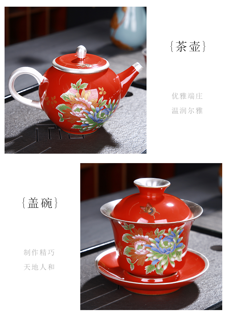 Morning high ceramic coppering. As silver kung fu tea set colored enamel coppering. As silver tureen teapot tea cup gift box master CPU