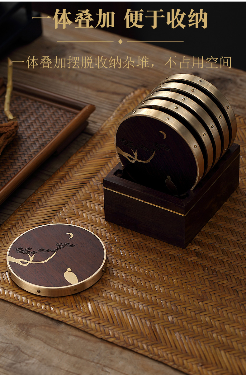 Morning high kung fu tea cups ebony cup mat household kung fu tea tea accessories solid insulation as 6 tablets