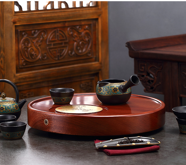 Morning high rosewood wood tea tray was circular household whole logs from the national Taiwan university, I and contracted with drainage